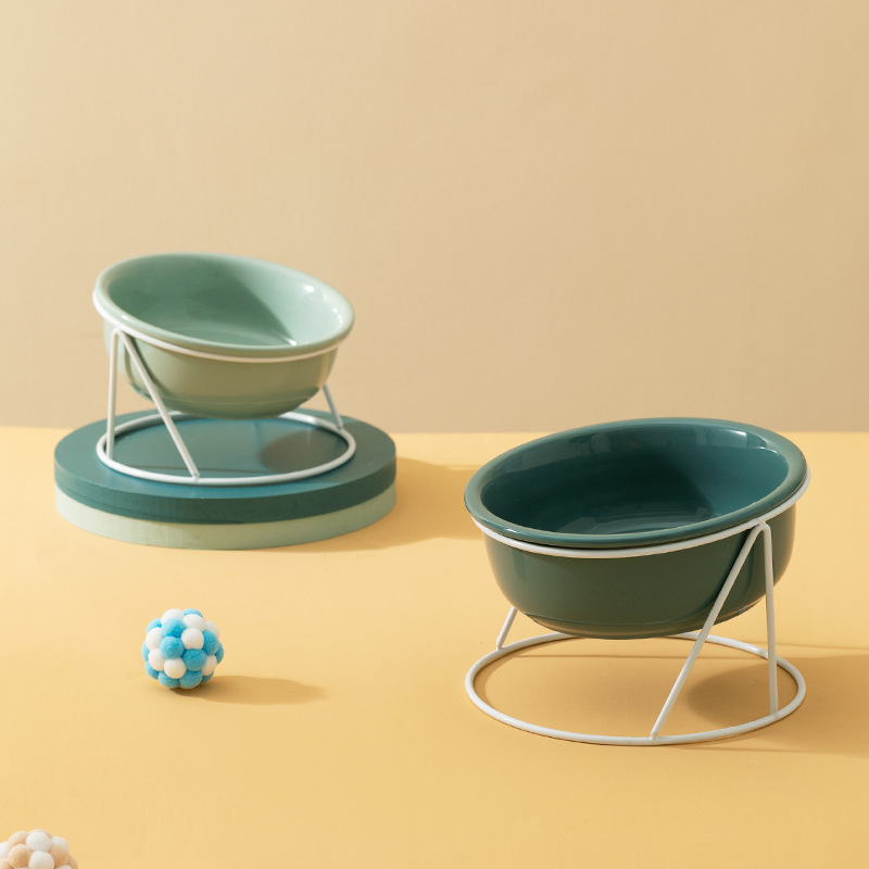 Wholesale Green White Ceramic Cat Bowl With Stand