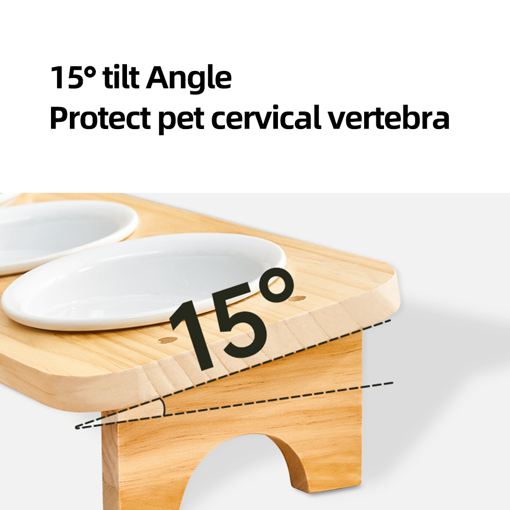 Wholesale Wooden Ceramic Detachable Cat Dog Bowl Elevated