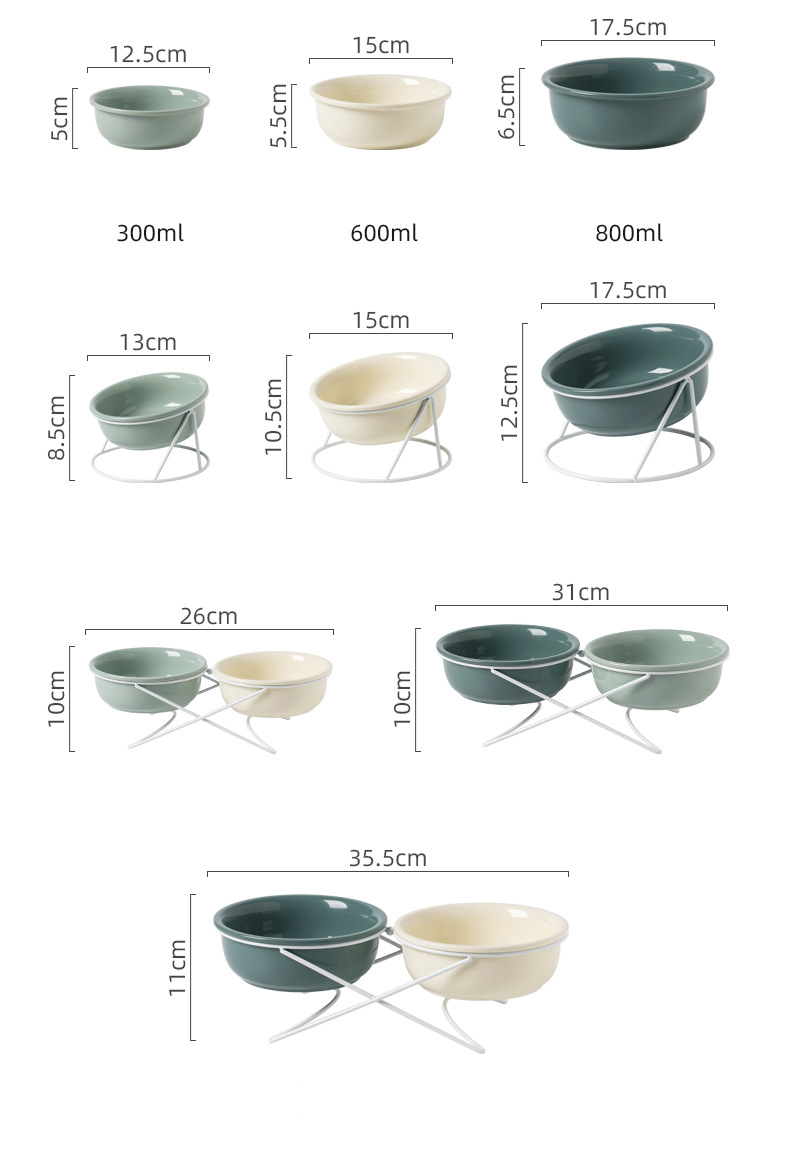 Wholesale Green White Ceramic Cat Bowl With Stand