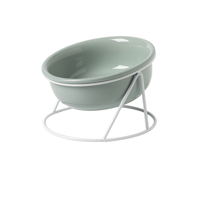 Wholesale Green White Ceramic Cat Bowl With Stand