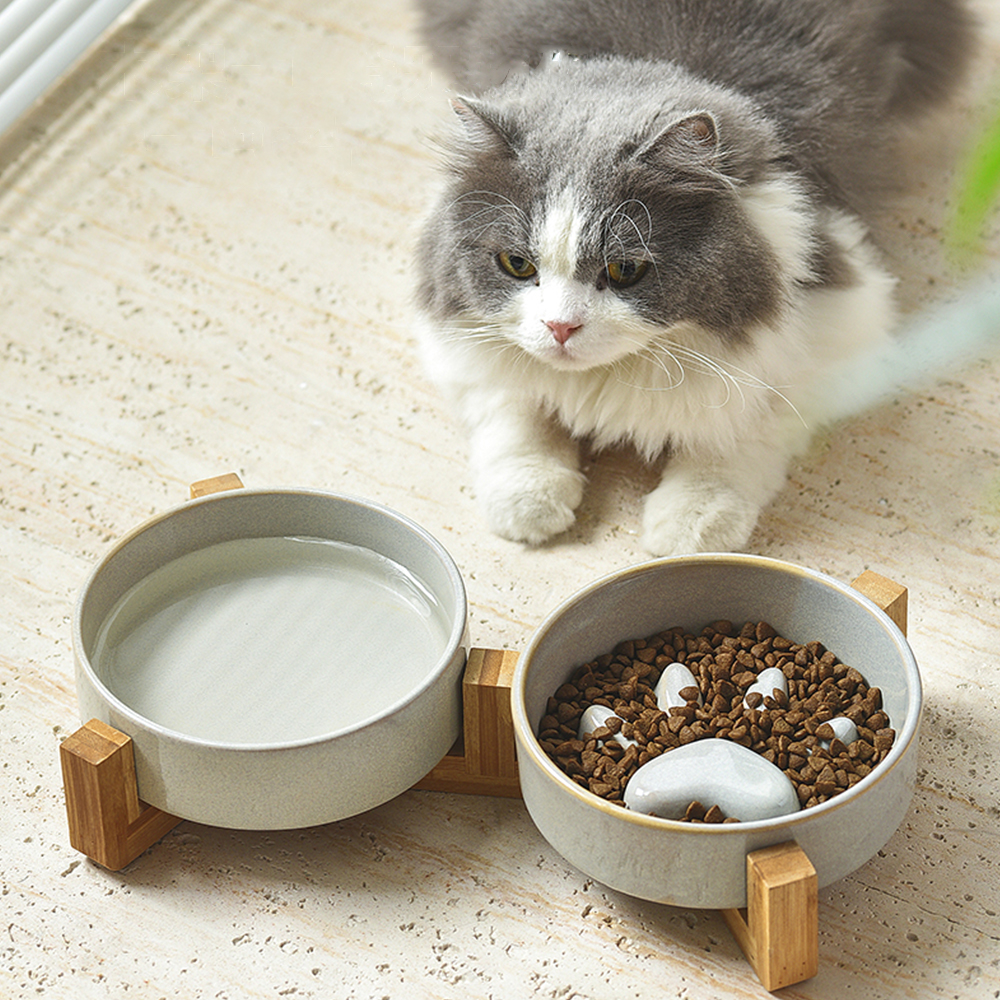 Wholesale Custom Logo Elevated Slow Feeder Cat Dog Bowl Ceramic