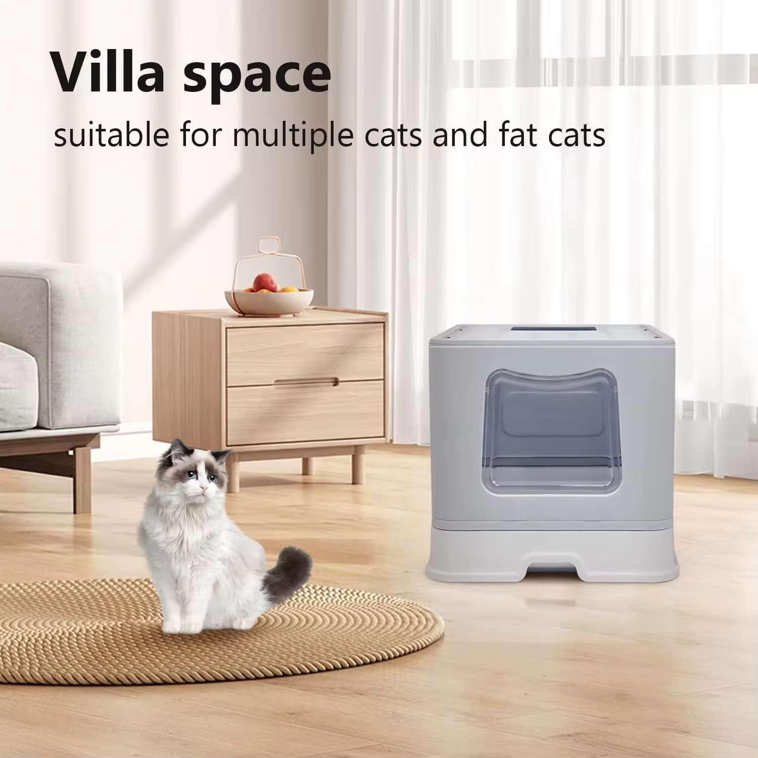 Cat Litter Box With Lid With Litter Spoon, Splash Proof Cat Toilet Drawer Style Easy to Clean Cat Litter Basin