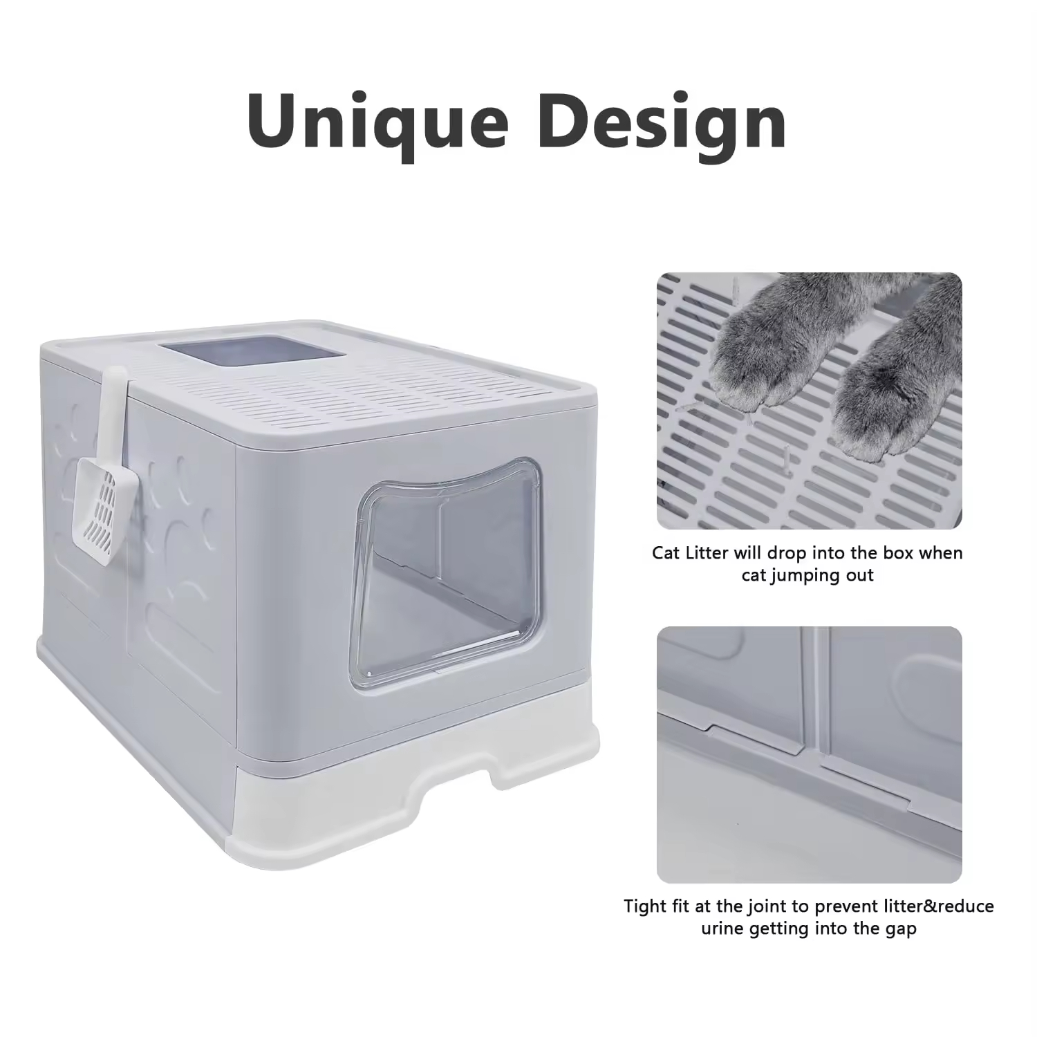 Cat Litter Box With Lid With Litter Spoon, Splash Proof Cat Toilet Drawer Style Easy to Clean Cat Litter Basin