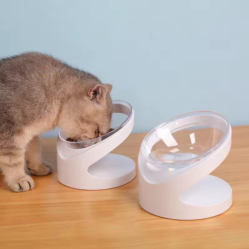 Transparent Sloped Acrylic Pet Feeder Acrylic Elevated Pet Bowls Raised Clear Feeding Stand for Cats and Small Dogs