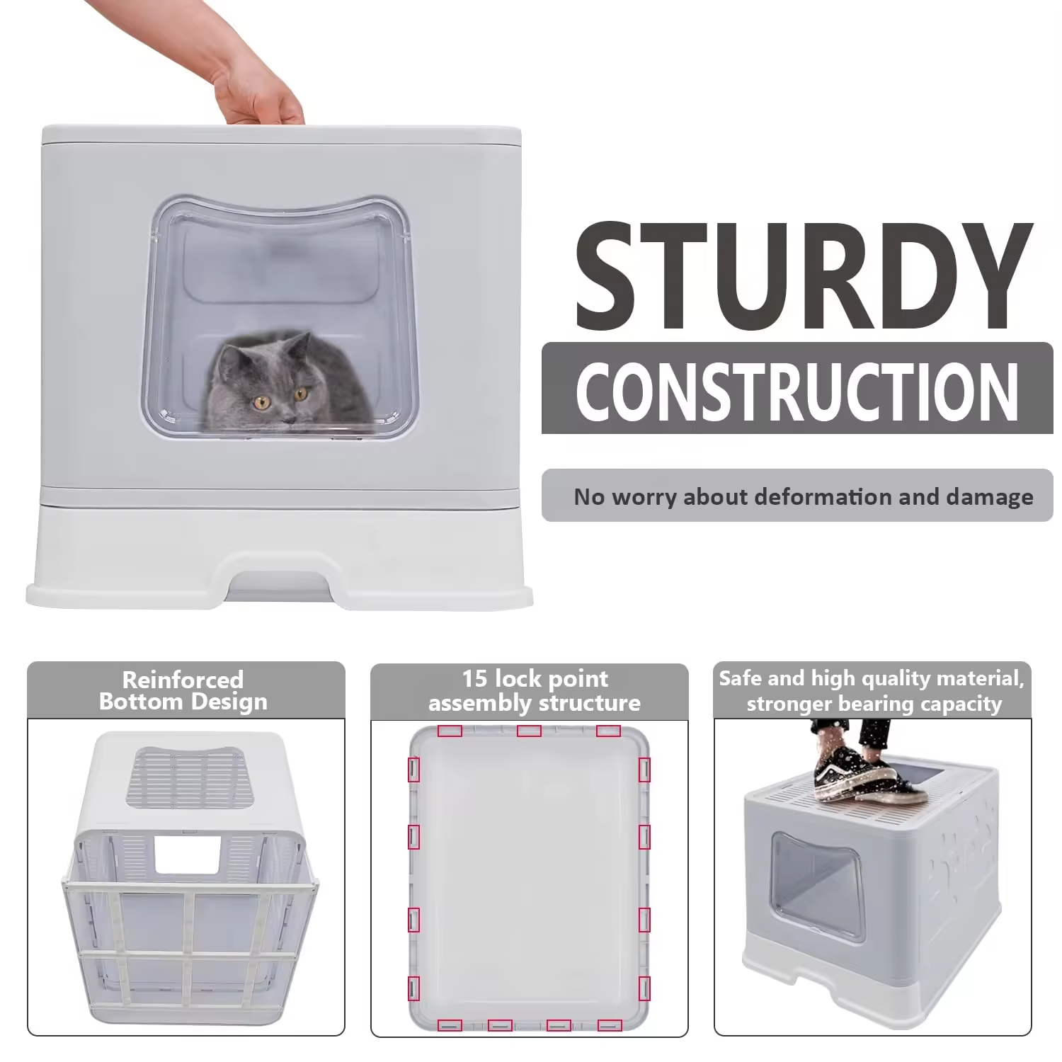 Cat Litter Box With Lid With Litter Spoon, Splash Proof Cat Toilet Drawer Style Easy to Clean Cat Litter Basin